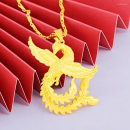 Pendant Necklaces Phoenix Shaped Chain For Women Girl Yellow Gold Colour Wedding Bride Jewellery Gift