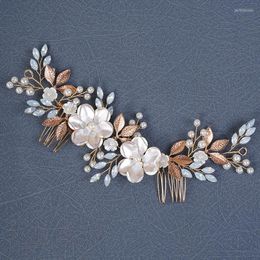 Headpieces Leaf Bride Wedding Hair Comb Rhinestone Pearl Bridal Pieces Flower Headpiece For Brides Crystal Accessories