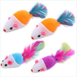 Cat Toys Cat Toys 4Pcs Faux Feather Toy Mice Plush Small Mouse Interactive Play Teeth Grinding Pet Kitten Chewing Suppli Homeindustry Dhifp