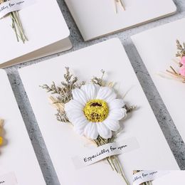 Greeting Cards 1Pcs Gift Card Wedding Invitations Greeting Cards Gypsophila Dried Flowers Handwritten Blessing Birthday Homeindustry Dhpna