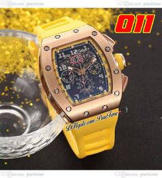 011 A21J Automatic Mens Watch Rose Gold Skeleton Dial Big Date Yellow Rubber Strap 7 Styles Watches Puretime C3