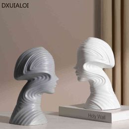 Decorative Objects Figurines DXUIALOI Creative Abstract Human Head Decoration Resin Crafts Home Decoration Living Room Handmade Character Art Ornaments T220902