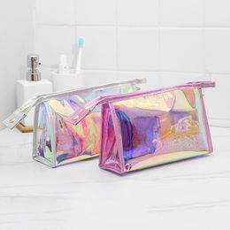 Cosmetic Bag Laser Colour Transparent PVC Toiletry Makeup Bag Female Girls Waterproof Zipper Make Up Beauty Case Stationery Bags