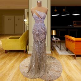 Pearls Elegant Illusion Prom Dresses Sparkly Sequined Party Dresses Beaded Dubai Floor Length Custom Made Evening Dress