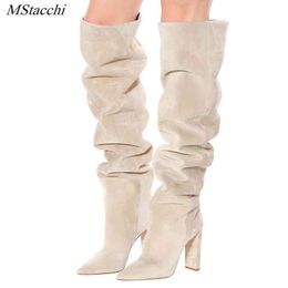 Boots Mstapchi Women Over Knee Faux Suede High Slouchy Punch Shoe Chunky Heel Slouch Ladies Shoes 220903