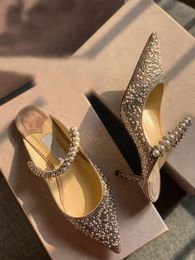 Sandals Famous Design London Baily Pumps Wedding Dress Bridal Shoes Women Sexy Pointed Toe High Heels Ankle Strap Bailey Pearl Crystal Lady Luxury Walking