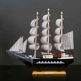 Decorative Objects Figurines Big Size 33cm Caribbean Black Pearl Corsair Sailing Boats Wooden Sailboat Model Home Decoration Accessories for Living Room T220902