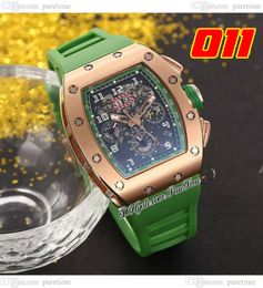 011 A21J Automatic Mens Watch Rose Gold Skeleton Dial Big Date Green Rubber Strap 7 Styles Watches Puretime G7