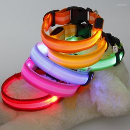 Dog Collars 100pcs Nylon Pet LED Collar Night Safety Flashing Glow Cat For Dogs S/M/L WA1814