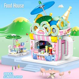 Blocks Mini Particles Assembled Street View Building DIY Sushi Restaurant Ice Cream Shop 3D Model Brick Children s Toys 220902