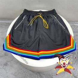 Rainbow Stripes Mesh RHUDE Shorts Men Women Yellow Drawstring Rhude Shorts Breeches RD22