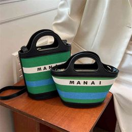 Bags 2023 new straw woven mani canvas Colour painting splicing Pu sling single shoulder diagonal straddle portable vegetable basket bag beach Purses