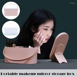 Compact Mirrors Portable Makeup Storage Box With Mirror LED Ring Travel Light