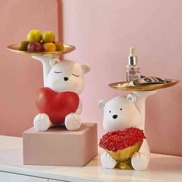 Decorative Objects Figurines Modern Decor Sculpture Storage Decorative Tray Bear Model Living Room Decoration Desk Accessories Desktop Organiser Gifts T220902