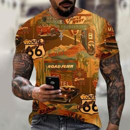 Men's T Shirts Summer 66 American Road T-shirt 2022 Fashion Short-sleeved Top O-neck Men Retro Clothes Streetwear