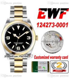 EWF 36mm 124273 A3230 Automatic Unisex Watch Mens Womens Two Tone Yellow Gold Black Dial Stick Oystersteel Bracelet Super Edition Same Serial Card Puretime B2