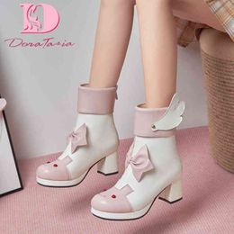 Boots DoraTasia Large Size 43 2021 Autumn Ankle Boots Women Platform Chunky High Heels Bowknot Animal Wing Girls Boots Cute Shoes 220903