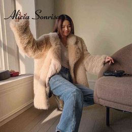 Women's Down Parkas 2021 Winter Women Faux Fur Warm Thick Long Tailored Collar Casual Fashion Coat Solid Yellow Fluffy Cardigan Jacket Feminino T220902