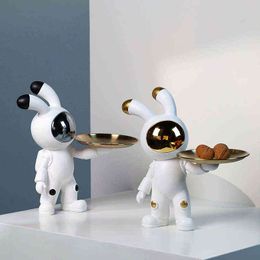 Decorative Figurines Nordic Resin Space Rabbit Tray Sculpture Decoration Home Interior Living Room Coffee Table Snack Key Storage Statue Accessories