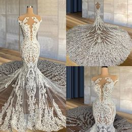 Abiti da sposa in pizzo splendido abito da matrimonio sirena applique illusione illusione corpi senza maniche rouli