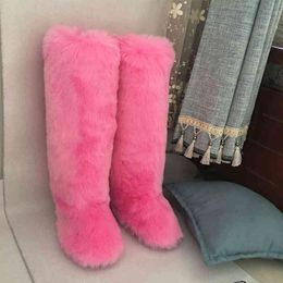 Botas sobre o joelho Mulheres de inverno Moda neve quente Pêlo fofo designer falso Luxo 220903