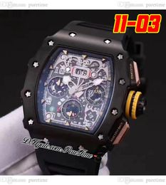 2022 11-03 A21J Automatic Mens Watch Two Tone PVD Steel Rose Gold Black Skeleton Dial Yellow Crown Big Date Rubber Strap 10 Styles Watches Puretime F6