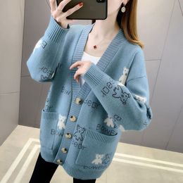 Spring Women's Sweaters Long Sleeve sexy V neck New Women Knitted Cardigan girls Sweater Fashion lovely cartoon sweet pullover knit wear