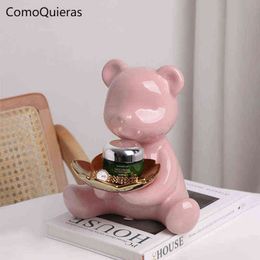 Decorative Objects Figurines Pink Bear Electroplating Figurine Animal Ceramic Decoration Nordic Modern Home Decor Living Room Bedroom Desktop Ornaments T220902