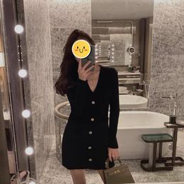 Casual Dresses Black For Women V Neck Full Sleeve Mini Dress Vestido Feminino Knitted Sweater Sacos De Mujer Vestir Sheath