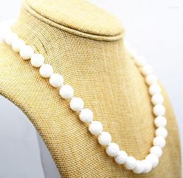 Chains 10mm White Carving Coral Loose Bead Gems Knotted Necklace 18" Magnetic Clasp