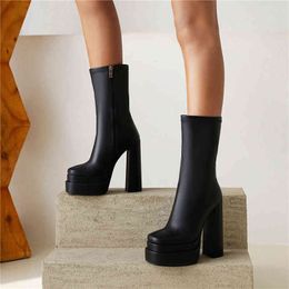 Boots Mstapchi Women Sexy Short Crocodile Print Square Toe High Heel Shoes for Thick Bottom Leather Mid calf Botas Mujer 220903