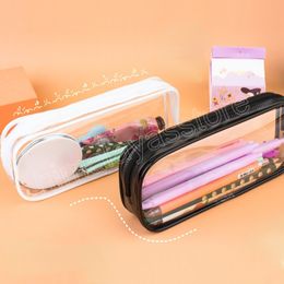 Simple Women Cosmetic Brush Eyebrow Pencil Holder Bag Pouch PVC Mesh Black Zipper Transparent Pencil School Case for Girl