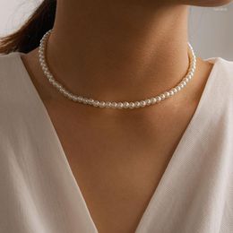 Choker Korean Style Temperament All-match Pearl Necklace Women&#39;s Single Layer Clavicle Chain