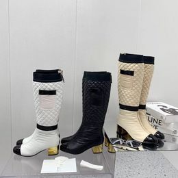 2023ss donna Stivali al ginocchio Donna Soft Down Shoe Designer Scarpe con tacco medio Tomaia in nylon impermeabile Stivali invernali di buona qualità Taglia grande 35-41