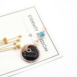 Pendant Necklaces 1 Piece Natural Stone Black Agates Round Shape Charm For Necklace Earring Jewelry Making Women Crafts Gift Size 28x60mm