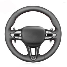 Steering Wheel Covers Black Artificial Leather Handsewing No-slip Car Cover For I30 N 2022 Veloster