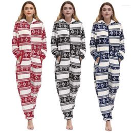 Women's Jumpsuits Women's & Rompers Christmas Ladies Long Sleeve Hooded Snowflake Print Blue Velvet Bodysuit Women Winter Warm Flannel