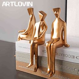 Decorative Figurines Nordic Golden Family Character Figurines Resin People Gold Crafts Office Room Decorations Desktop Ornaments Lovers Wedding Gift