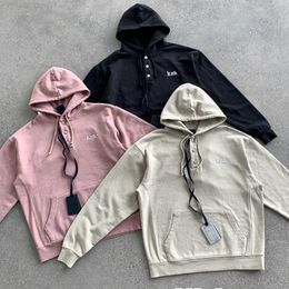 Hoodie 2021ss Fashion Brand Kith Autumn Placket Button Letter Hooded Sweater High Gramme Heavy Coat