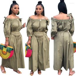 Women's Jumpsuits Women's & Rompers Women Casual Off Shoulder Wide Leg Jumpsuit Loose Long Sleeve Solid Streetwear Spaghetti Straps