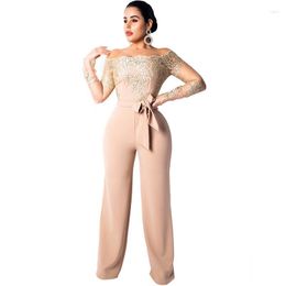 Women's Jumpsuits Women's & Rompers Floral Lace Long Sleeve Wide Leg Jumpsuit Women Off The Shoulder Sexy Romper Nightclub Birthday