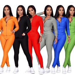 Women's Two Piece Pants Casual Women Set Jacket Crop Top Long Sportwear Outfits Tracksuit Clothing Outfit