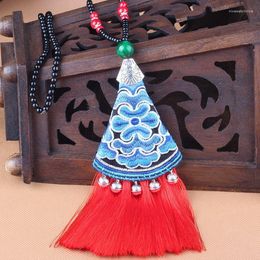 Pendant Necklaces & PENDANTS RETRO ETHNIC STYLE MIAO SILVER CLASSIC EMBROIDERY LONG TASSEL SWEATER CHAIN JEWELRY WHOLESALE