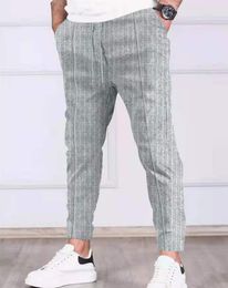 Mens Striped Pant Small Medium Large Plus Size 2XL 3xl Drawstring Casual Jogging Men's Pencil Trousers Black Khaki Grey