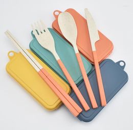 Flatware Sets Wheat Straw Folding Cutlery Set Kids Knife Fork Spoon Chopsticks Portable Dinnerware Kits For Travelling Camping SN