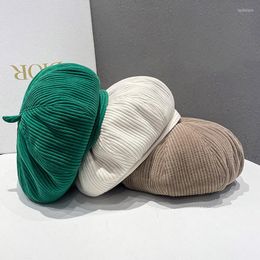 Berets Green Corduroy Hat Autumn And Winter Japanese Retro British Art Painter Caps Bud Hats For Women Gorras