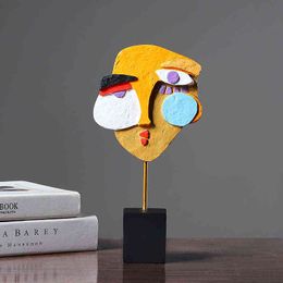 Decorative Figurines NORTHEUINS Resin Abstract Human Face Art Painted Figurines for Interior Home Living Room Entrance Office Decoration Accessories