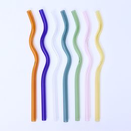 8x200mm Colourful wavy glass drinking straws pipette ecofriendly baby milk juice reusable glass straw bar party