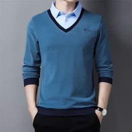 Men's Polos Ymwmhu Fake Two Piece Men Shirt Long Sleeve Warm Autumn and Winter for Man Slim Fit Clothing Korean Tops 220902