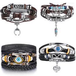 Charm Bracelets IF ME Fashion Adjustable Multilayer Leather Bracelet Men Male Handmade Wrap Rope Horn Leaf Feather Set Bangles Jewelry